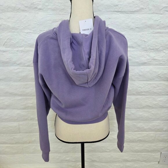 Forever 21 CROP Sweatshirt Hoodie Medium Purple Lavender Juniors Jacket Full-Zip - Picture 5 of 7